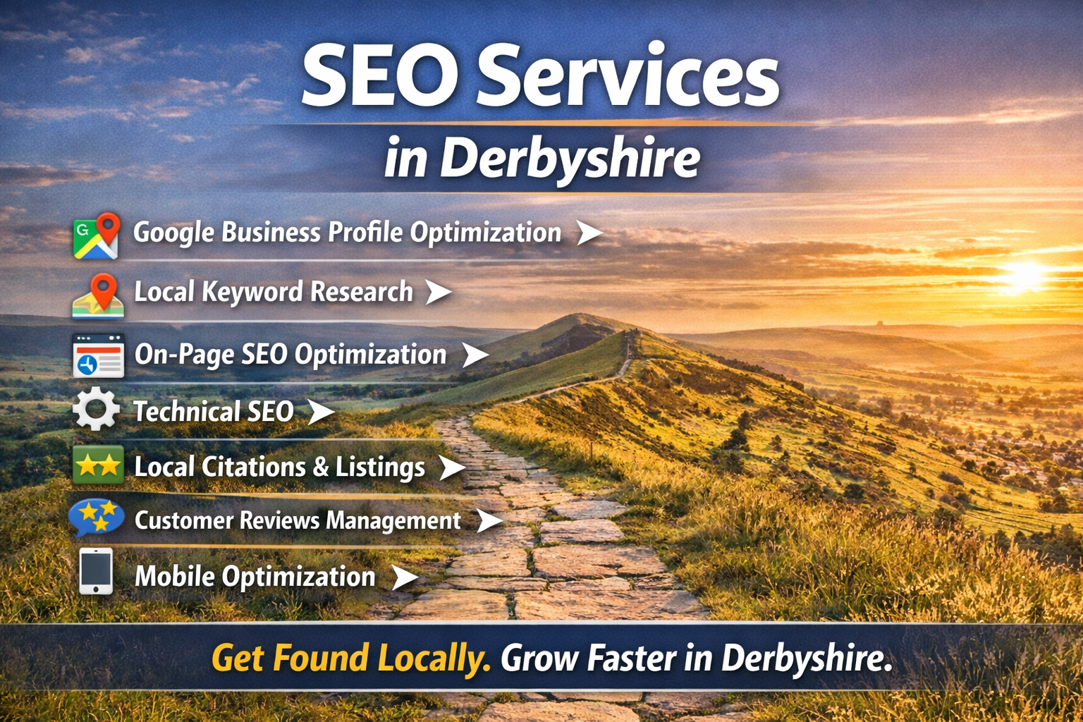 SEO services with Derbyshire sunset backdrop